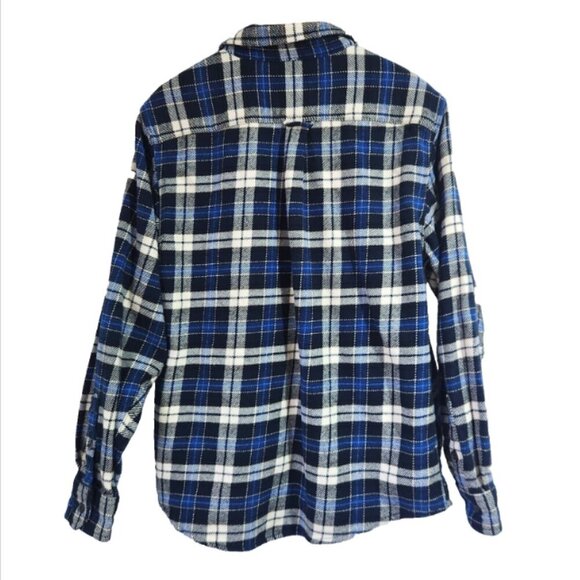 Orvis Plaid Shacket Men's Size LG Long Sleeve Heavyweight Blue Flannel Pockets - Picture 2 of 13